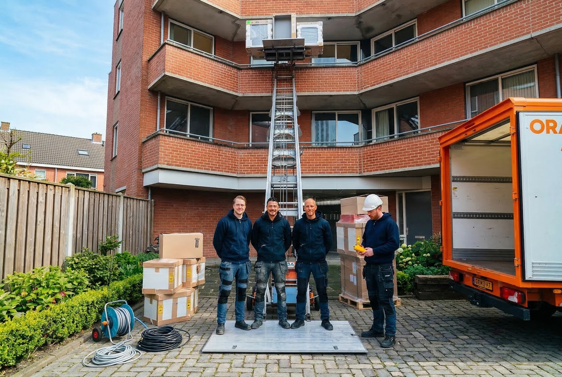 Verhuisteam aan het werk met gedalift bij appartement in Groningen