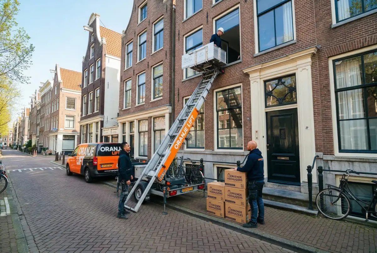Aanhangerlift voor verhuizing in smalle straat Groningen