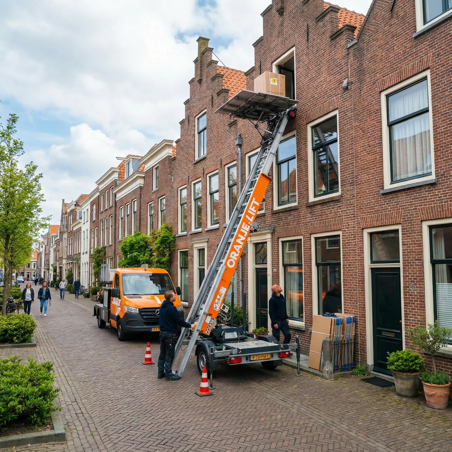 Aanhangerlift in gebruik bij woning in Groningen